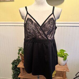 Torrid 1X cami Tank top black knit lace overlay surplice bust adjustable straps